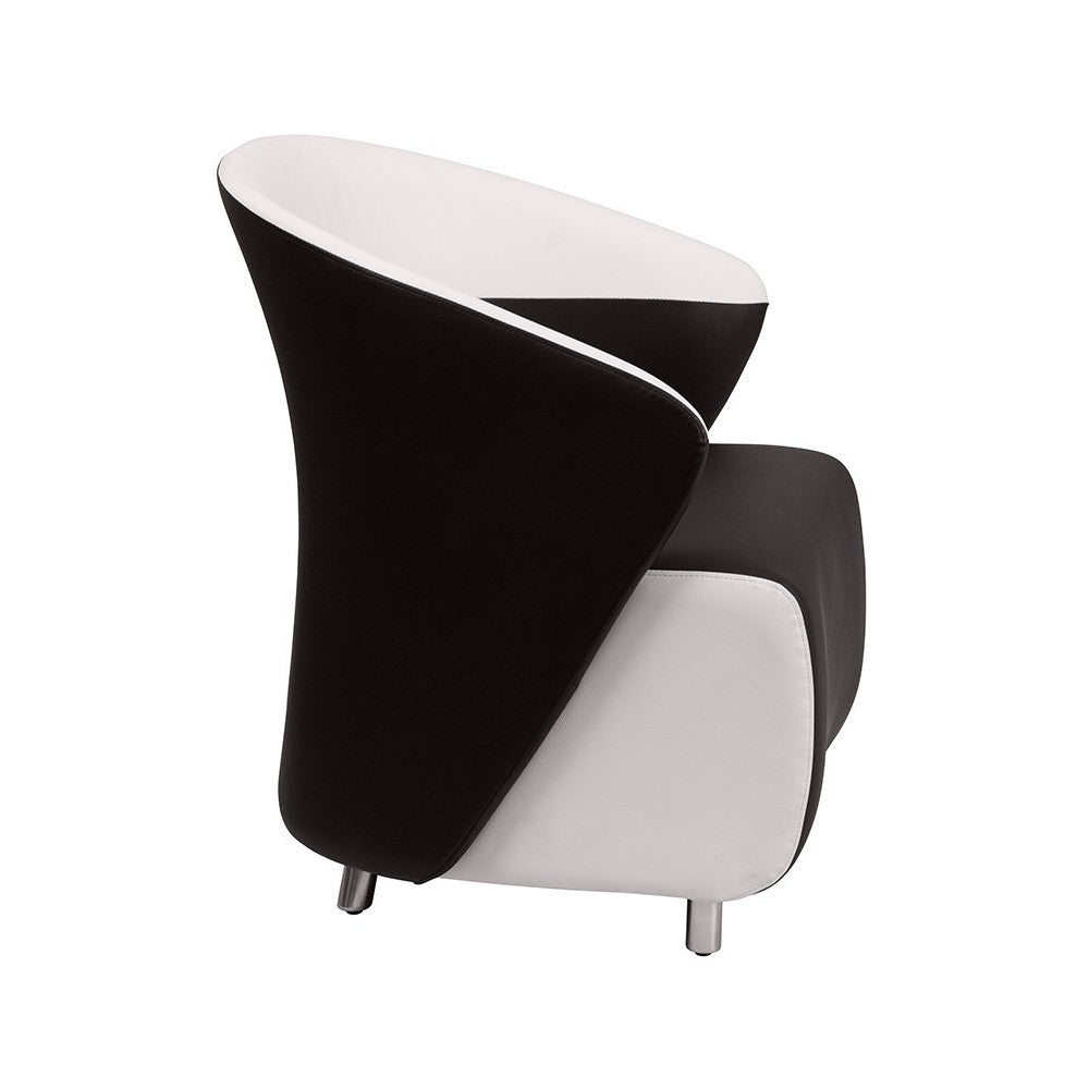 Black LeatherSoft Curved Barrel Back Lounge Chair with Melrose White Detailing