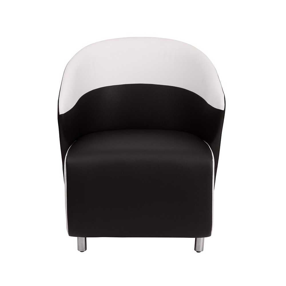 Black LeatherSoft Curved Barrel Back Lounge Chair with Melrose White Detailing