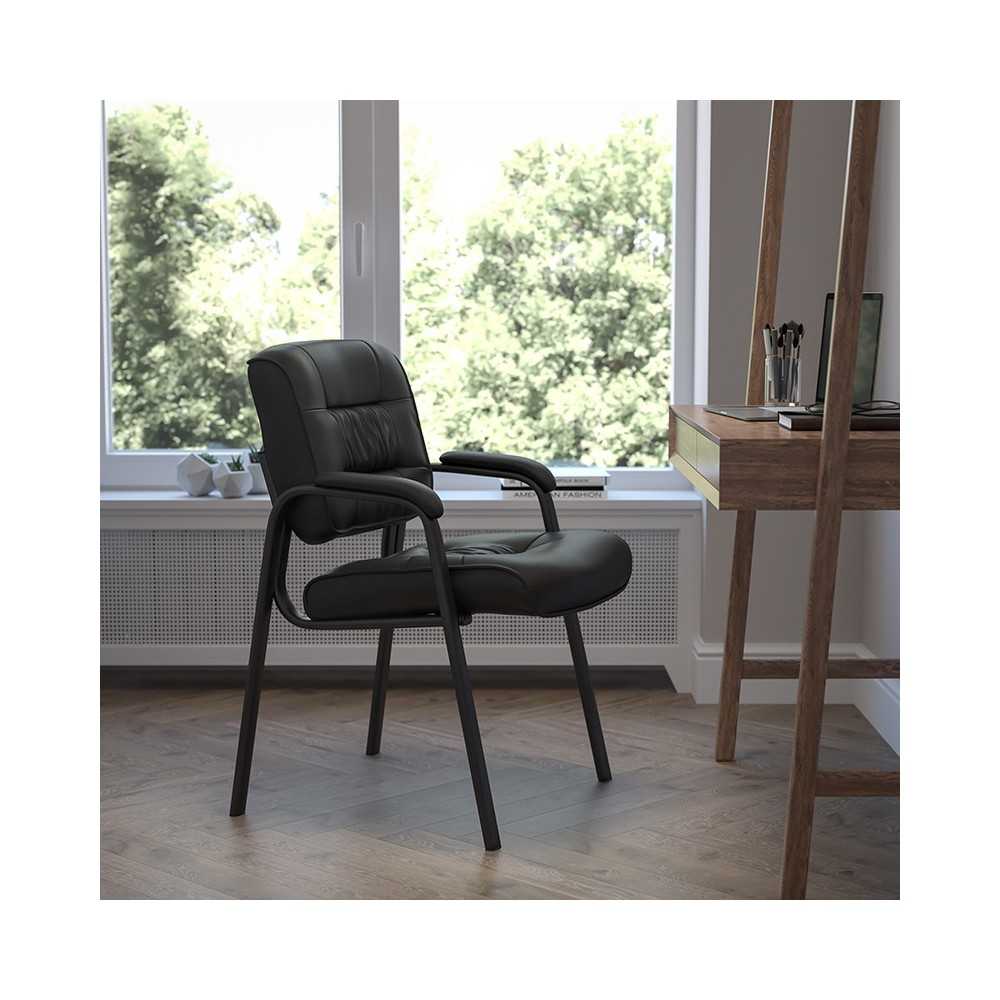 Black LeatherSoft Executive Side Reception Chair with Black Metal Frame