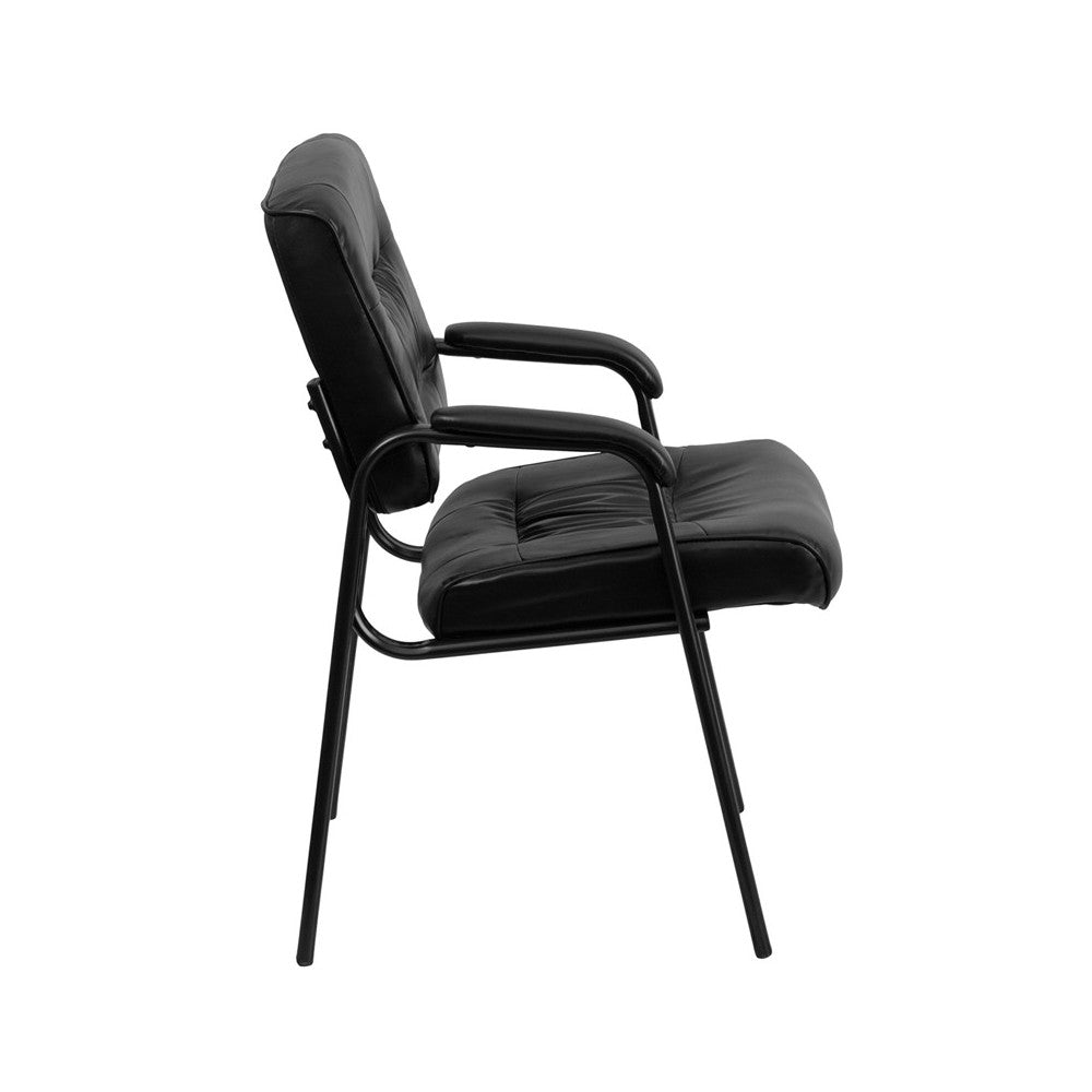 Black LeatherSoft Executive Side Reception Chair with Black Metal Frame