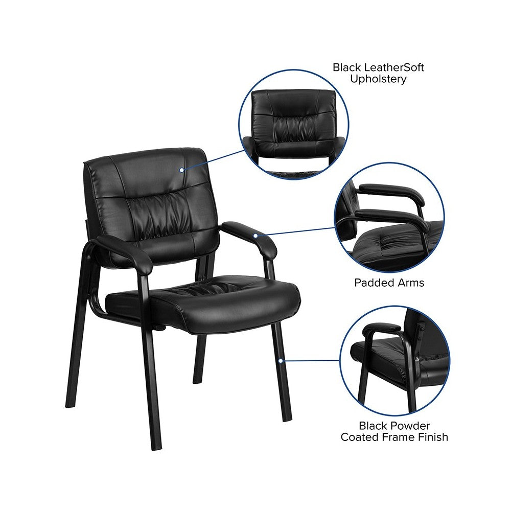 Black LeatherSoft Executive Side Reception Chair with Black Metal Frame