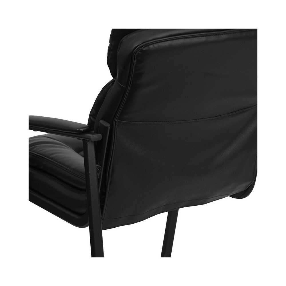Black LeatherSoft Executive Side Reception Chair with Lumbar Support and Sled Base