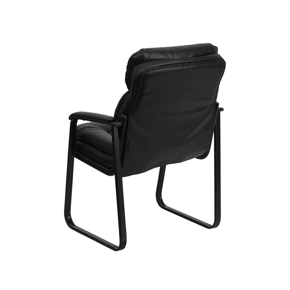 Black LeatherSoft Executive Side Reception Chair with Lumbar Support and Sled Base