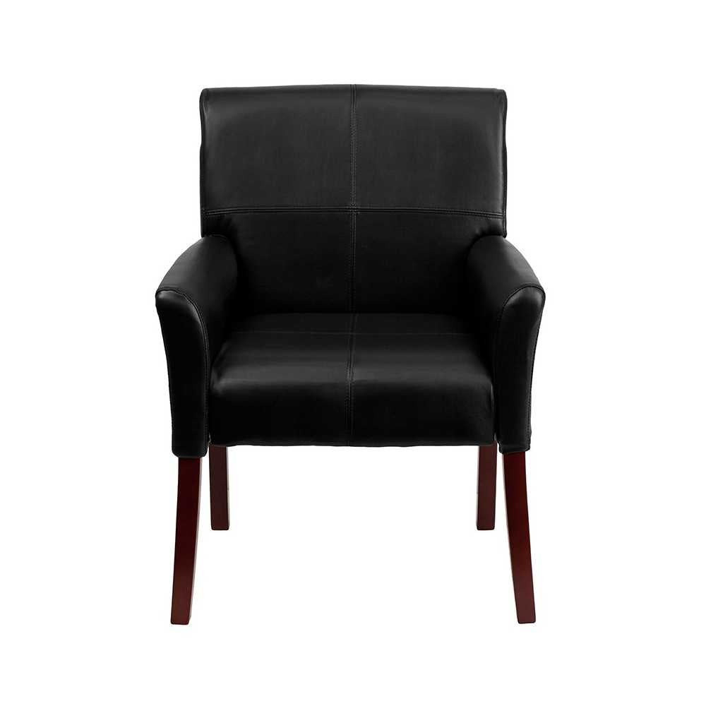 Black LeatherSoft Executive Side Reception Chair with Mahogany Legs