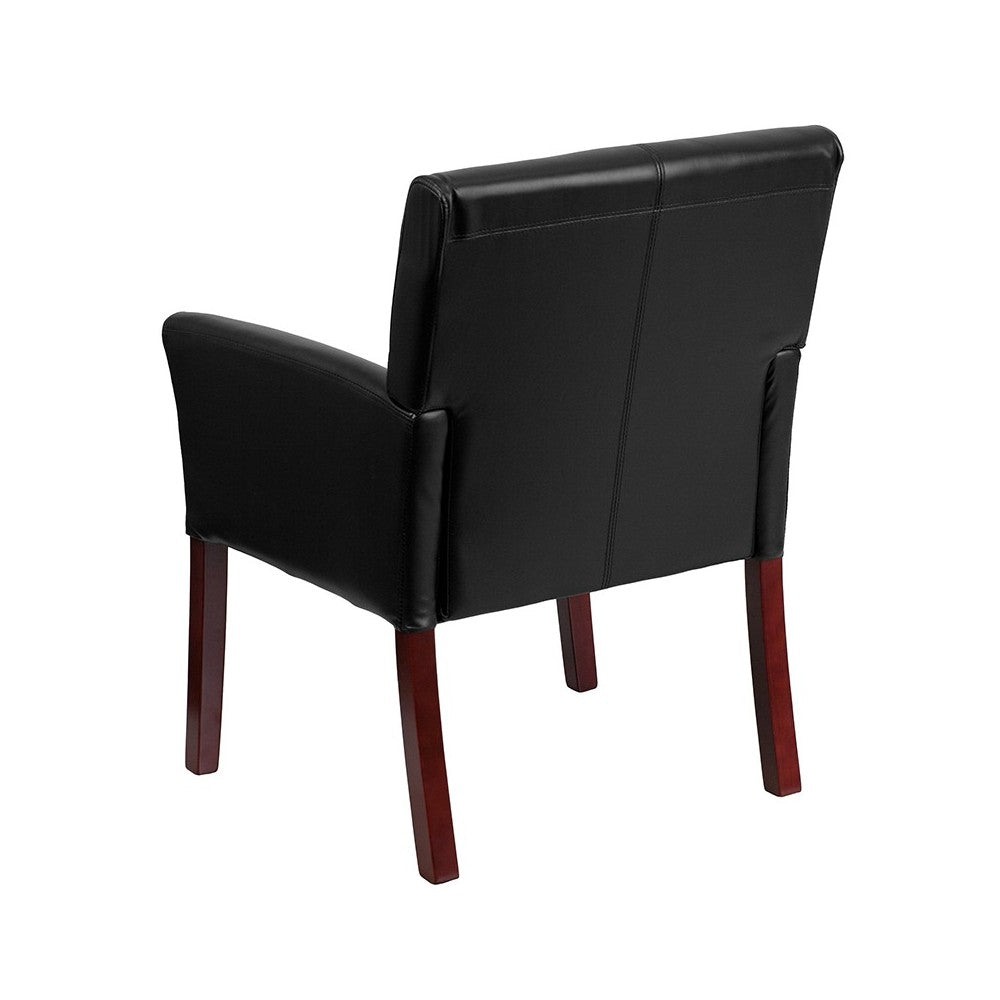 Black LeatherSoft Executive Side Reception Chair with Mahogany Legs
