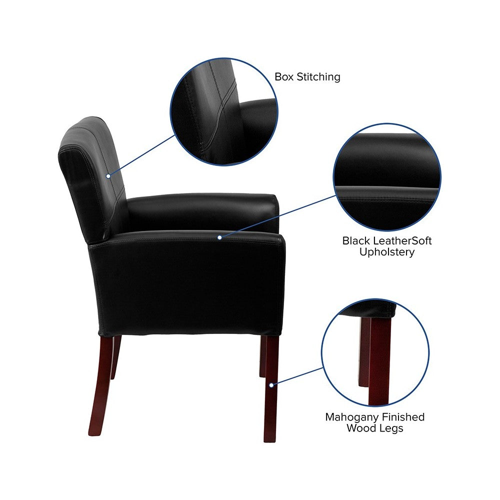 Black LeatherSoft Executive Side Reception Chair with Mahogany Legs
