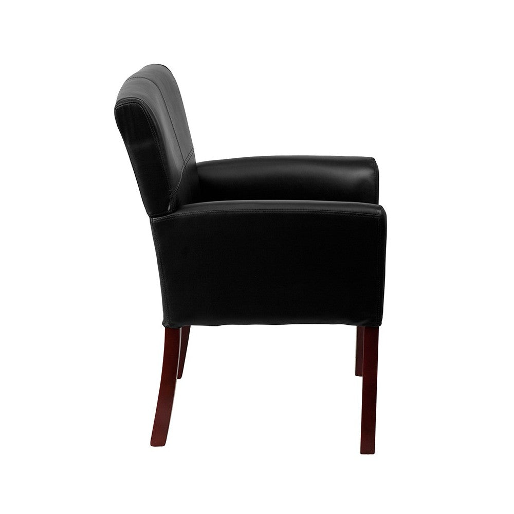Black LeatherSoft Executive Side Reception Chair with Mahogany Legs