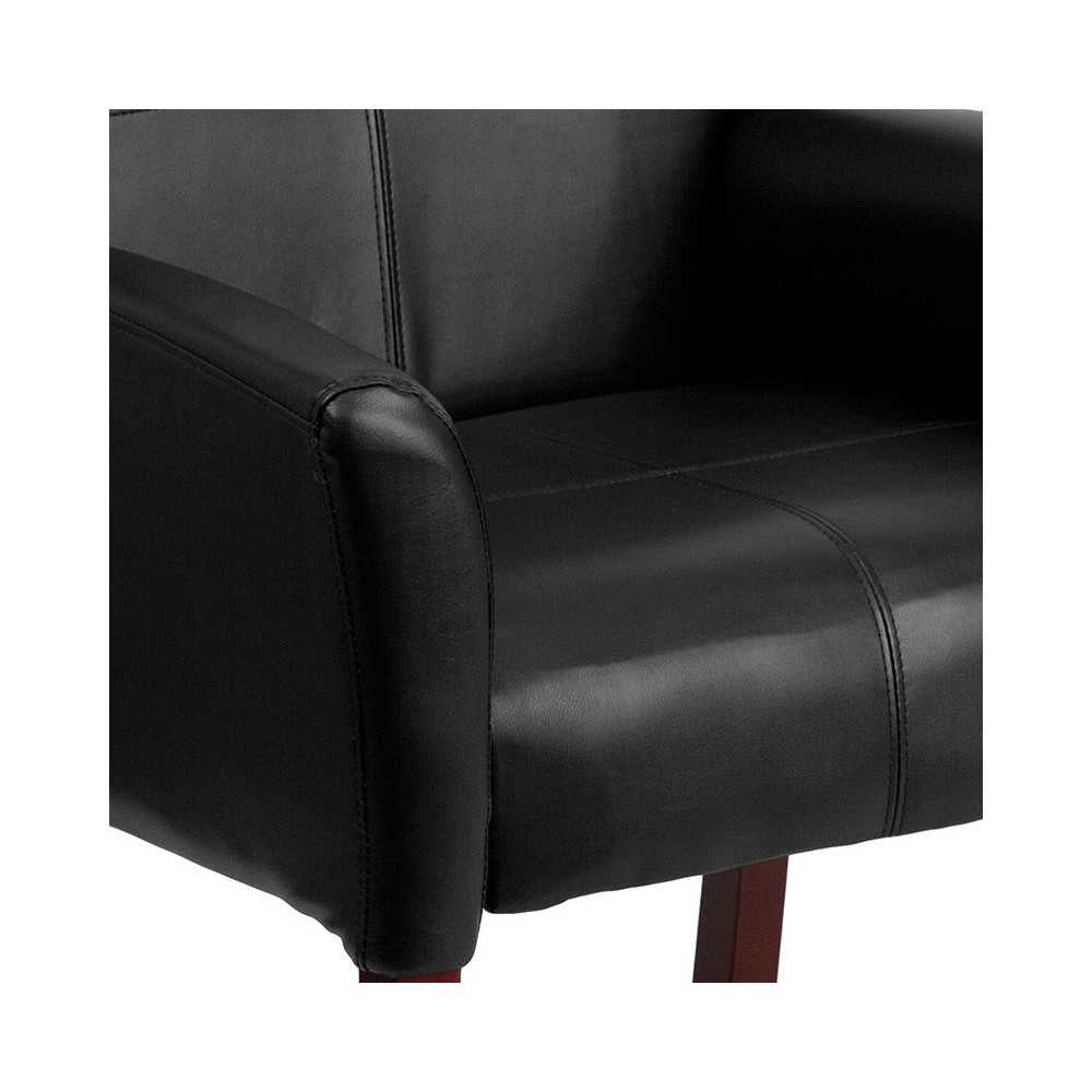 Black LeatherSoft Executive Side Reception Chair with Mahogany Legs