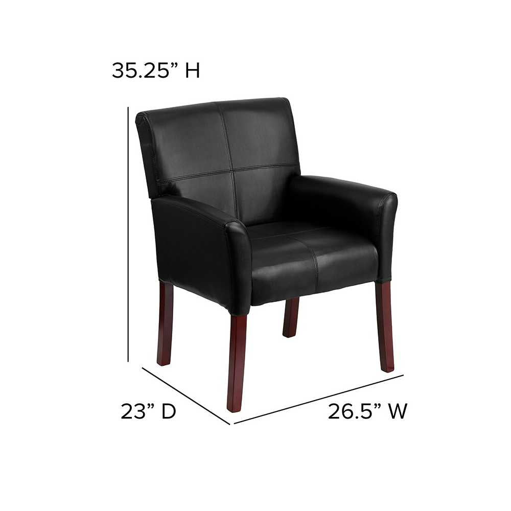 Black LeatherSoft Executive Side Reception Chair with Mahogany Legs