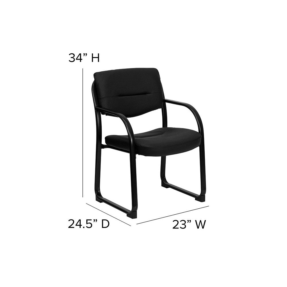 Black LeatherSoft Executive Side Reception Chair with Sled Base