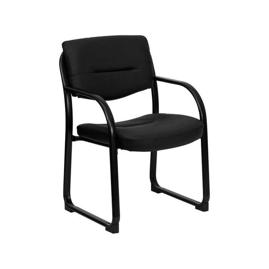 Black LeatherSoft Executive Side Reception Chair with Sled Base