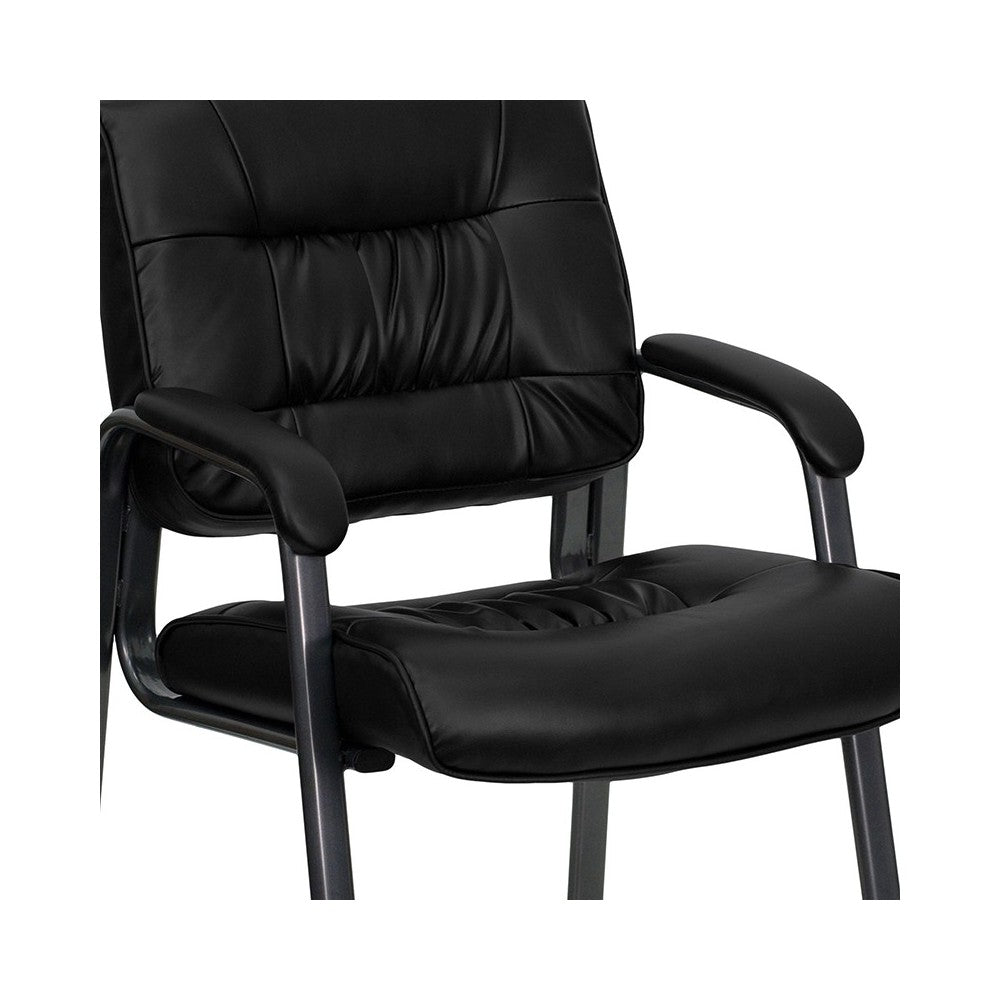Black LeatherSoft Executive Side Reception Chair with Titanium Gray Powder Coated Frame
