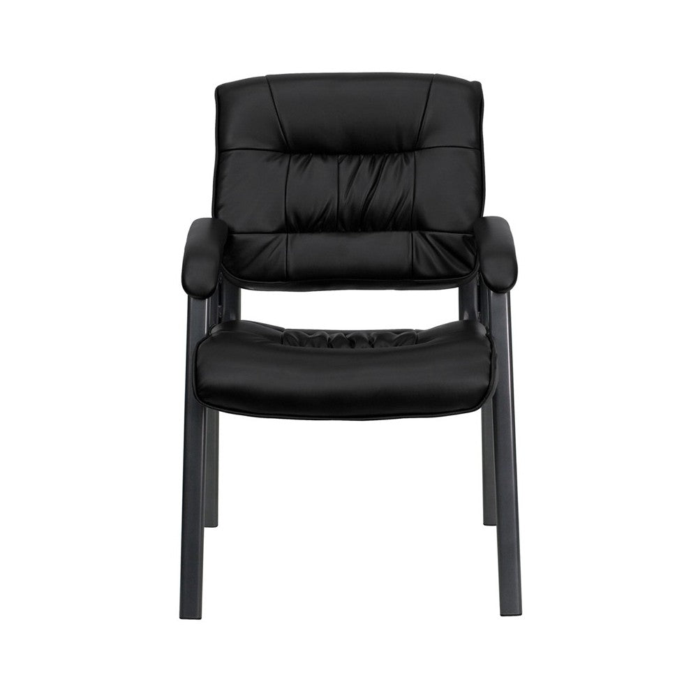 Black LeatherSoft Executive Side Reception Chair with Titanium Gray Powder Coated Frame