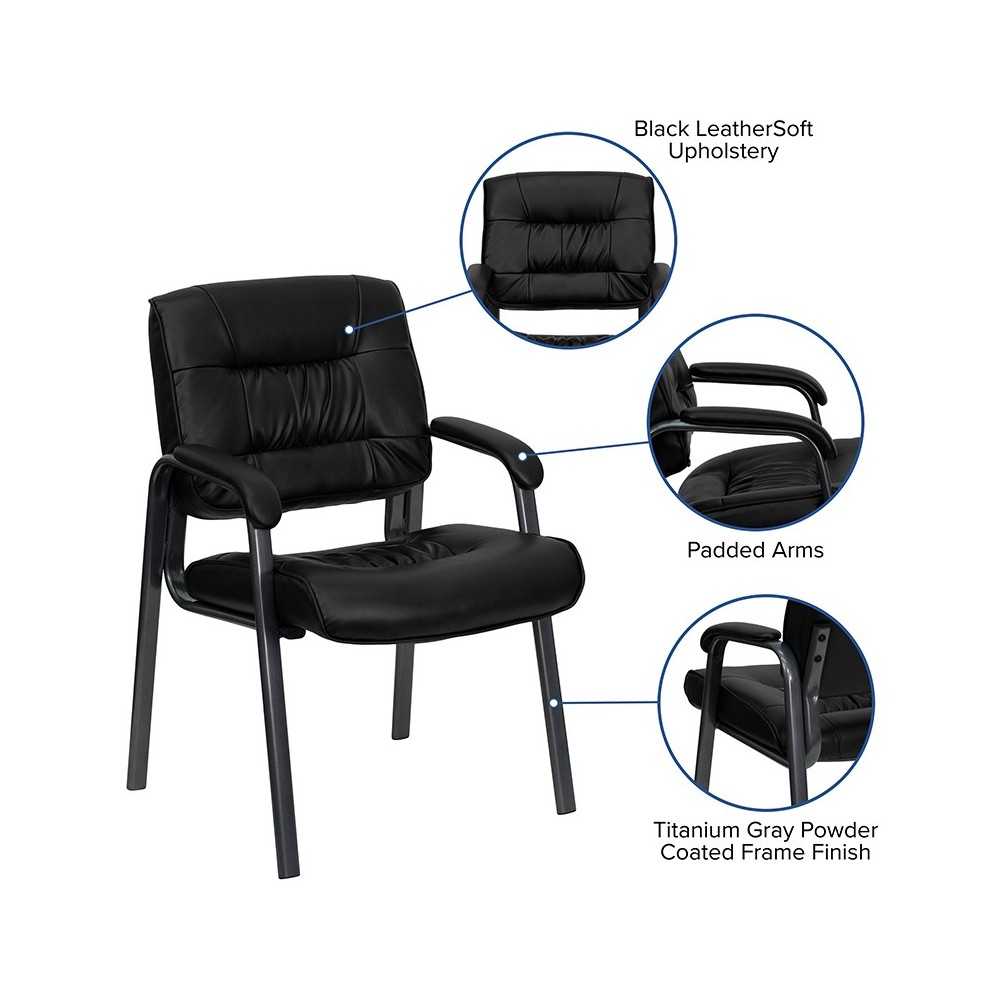 Black LeatherSoft Executive Side Reception Chair with Titanium Gray Powder Coated Frame
