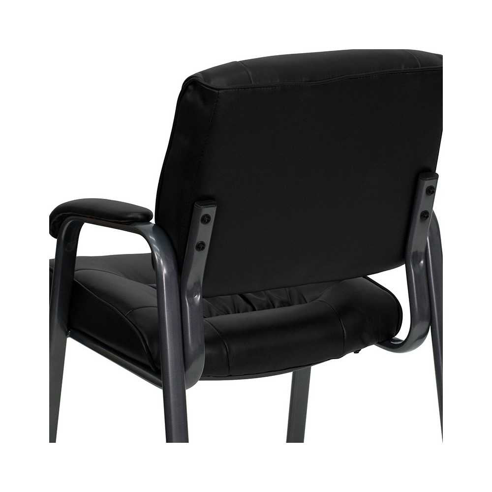 Black LeatherSoft Executive Side Reception Chair with Titanium Gray Powder Coated Frame