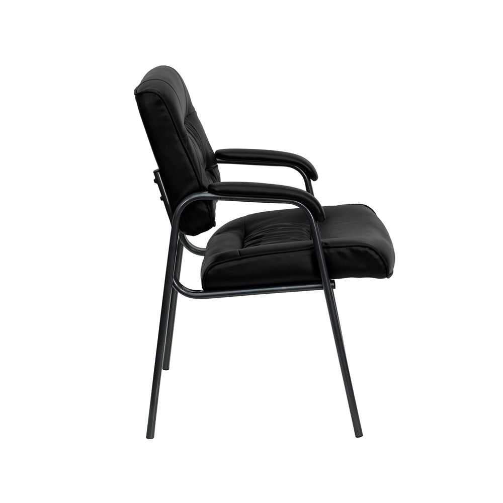 Black LeatherSoft Executive Side Reception Chair with Titanium Gray Powder Coated Frame