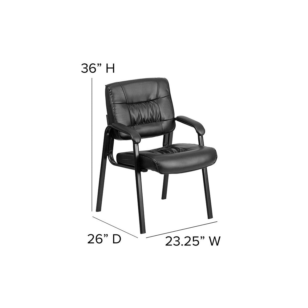 Black LeatherSoft Executive Side Reception Chair with Titanium Gray Powder Coated Frame