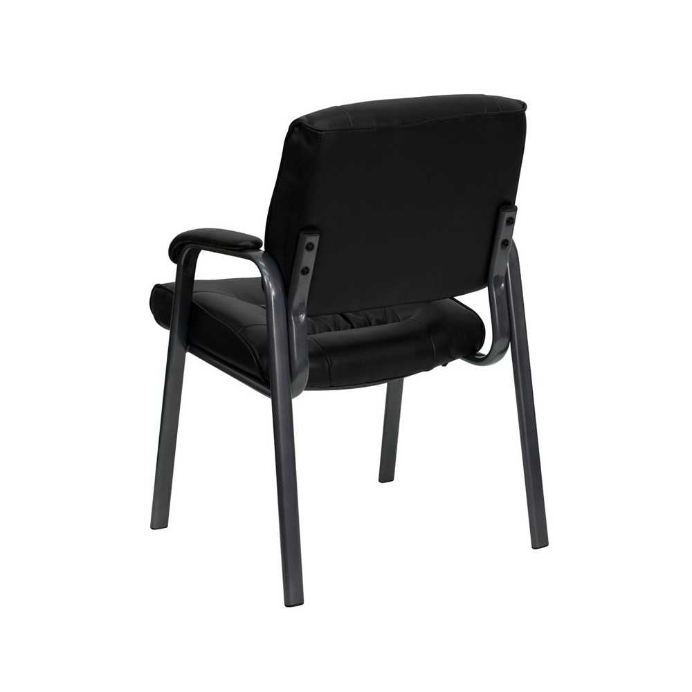 Black LeatherSoft Executive Side Reception Chair with Titanium Gray Powder Coated Frame