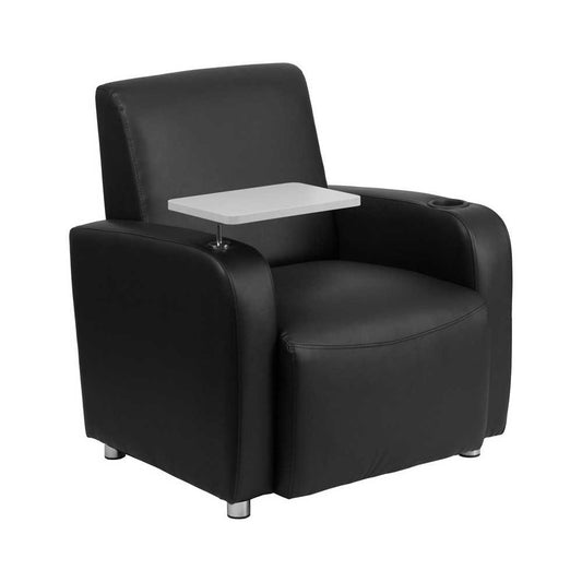 Black LeatherSoft Guest Chair with Tablet Arm, Chrome Legs and Cup Holder