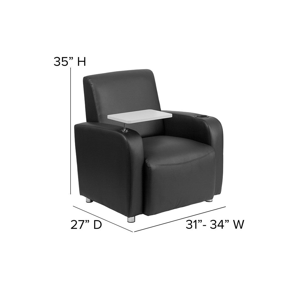 Black LeatherSoft Guest Chair with Tablet Arm, Chrome Legs and Cup Holder