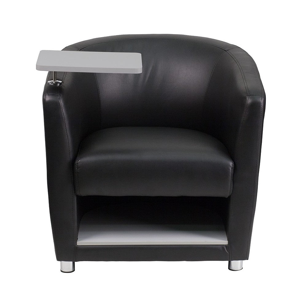 Black LeatherSoft Guest Chair with Tablet Arm, Chrome Legs and Under Seat Storage