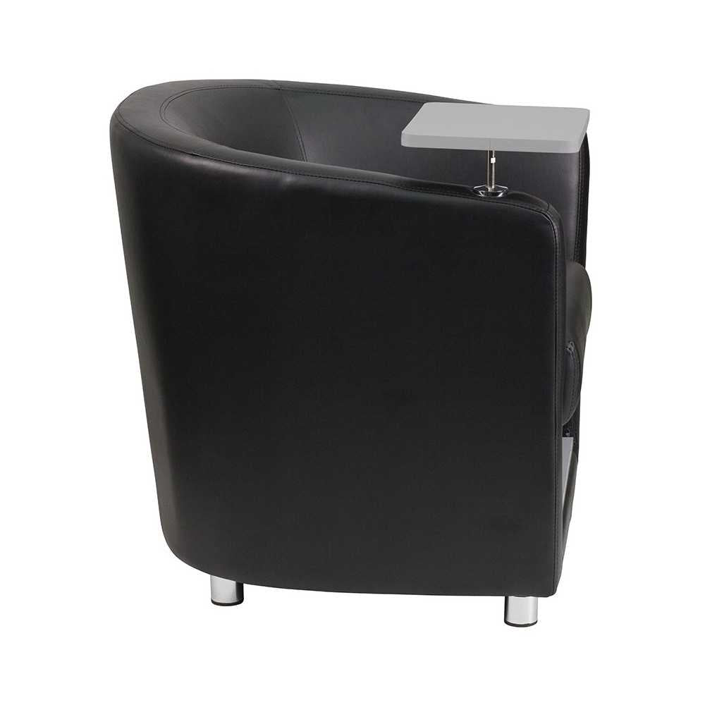 Black LeatherSoft Guest Chair with Tablet Arm, Chrome Legs and Under Seat Storage