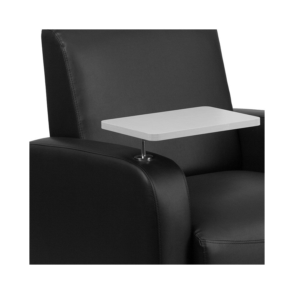 Black LeatherSoft Guest Chair with Tablet Arm, Front Wheel Casters and Cup Holder