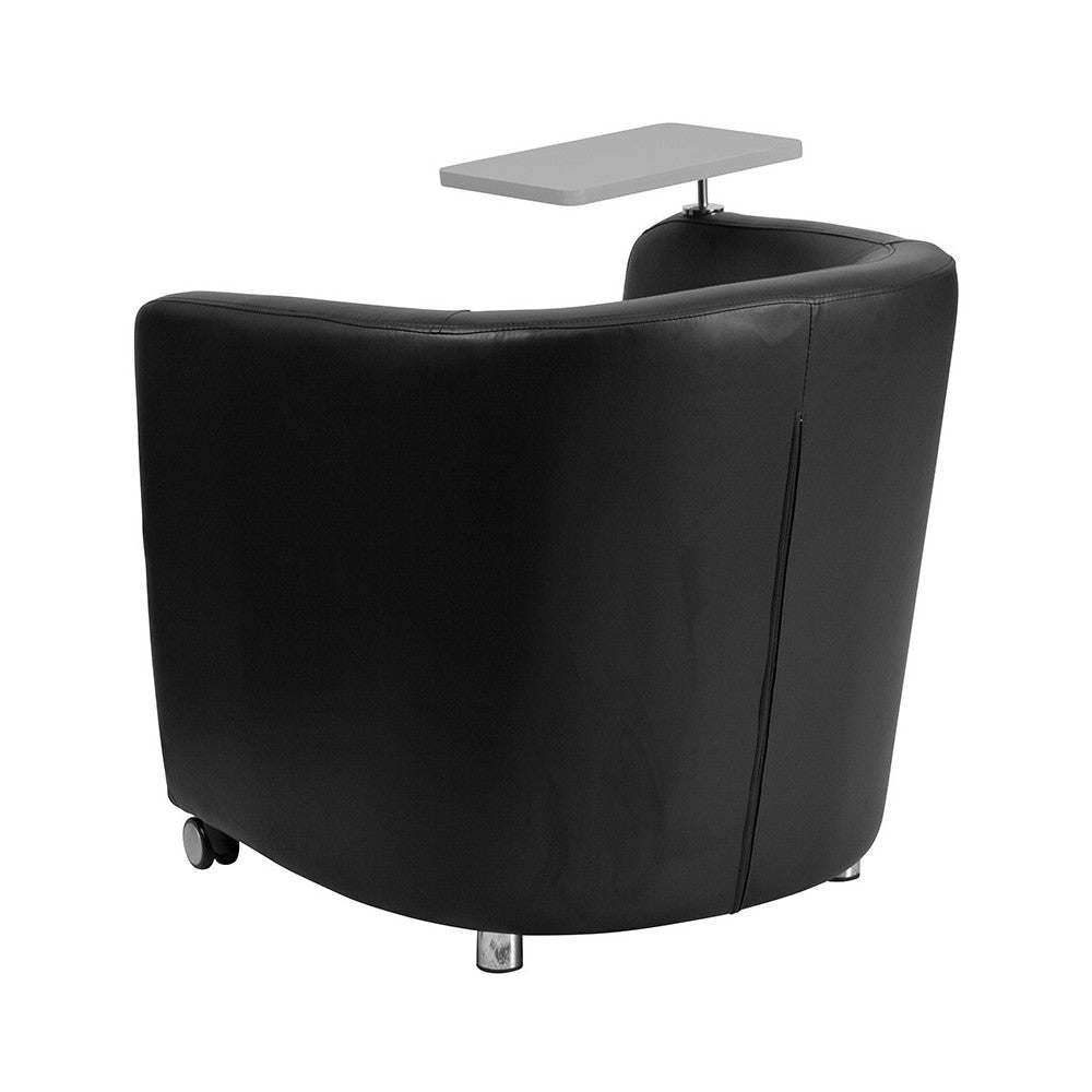 Black LeatherSoft Guest Chair with Tablet Arm, Front Wheel Casters and Under Seat Storage