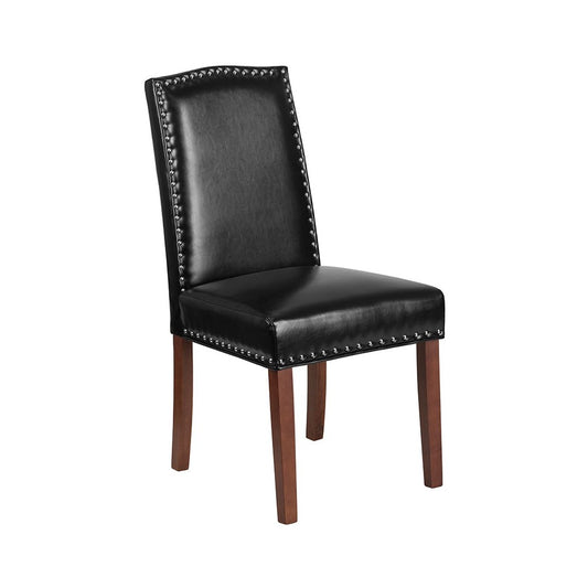 Black LeatherSoft Parsons Chair with Silver Accent Nail Trim