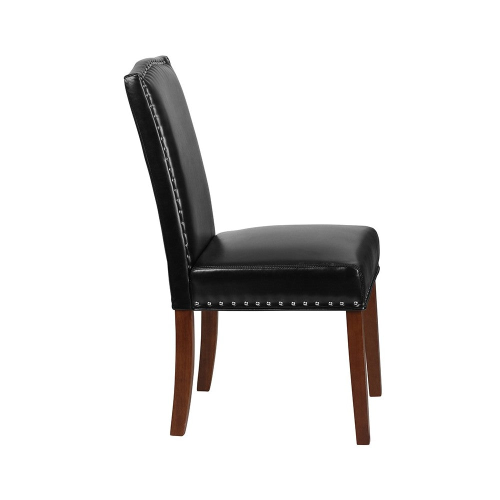 Black LeatherSoft Parsons Chair with Silver Accent Nail Trim