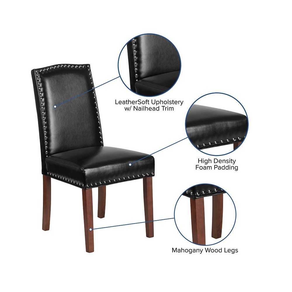 Black LeatherSoft Parsons Chair with Silver Accent Nail Trim