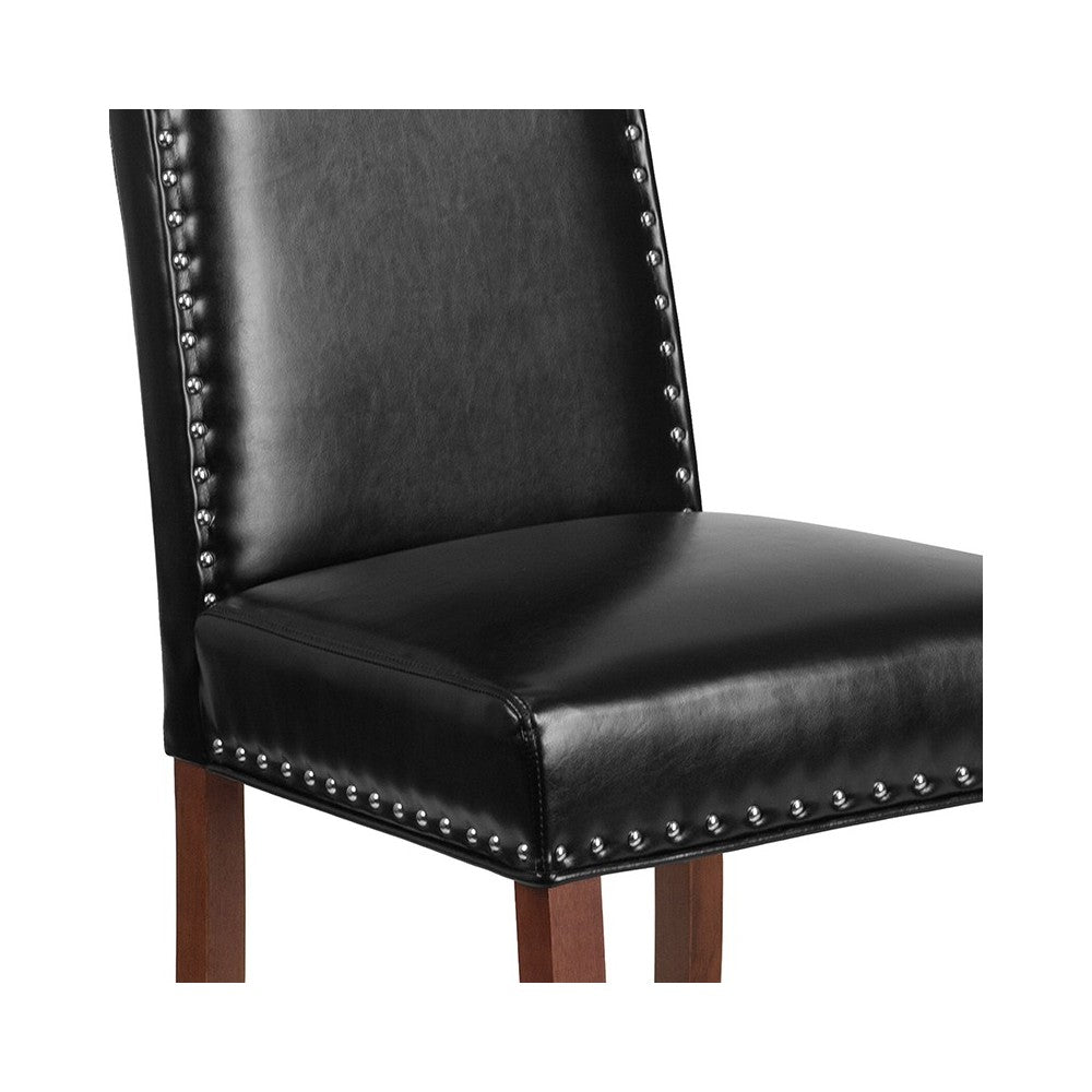 Black LeatherSoft Parsons Chair with Silver Accent Nail Trim