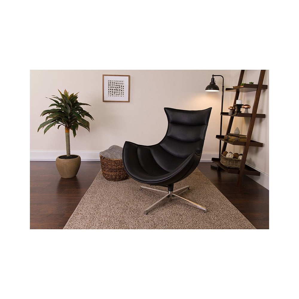 Black LeatherSoft Swivel Cocoon Chair