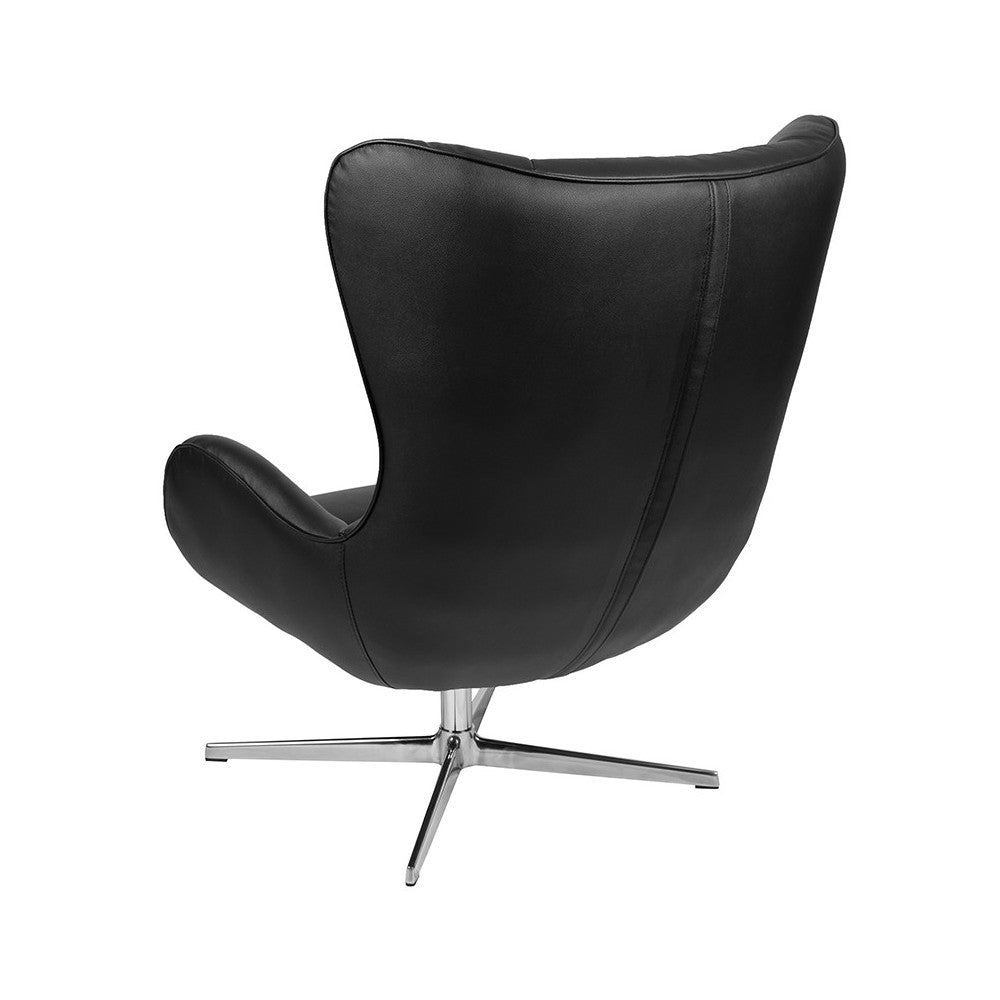 Black LeatherSoft Swivel Wing Chair