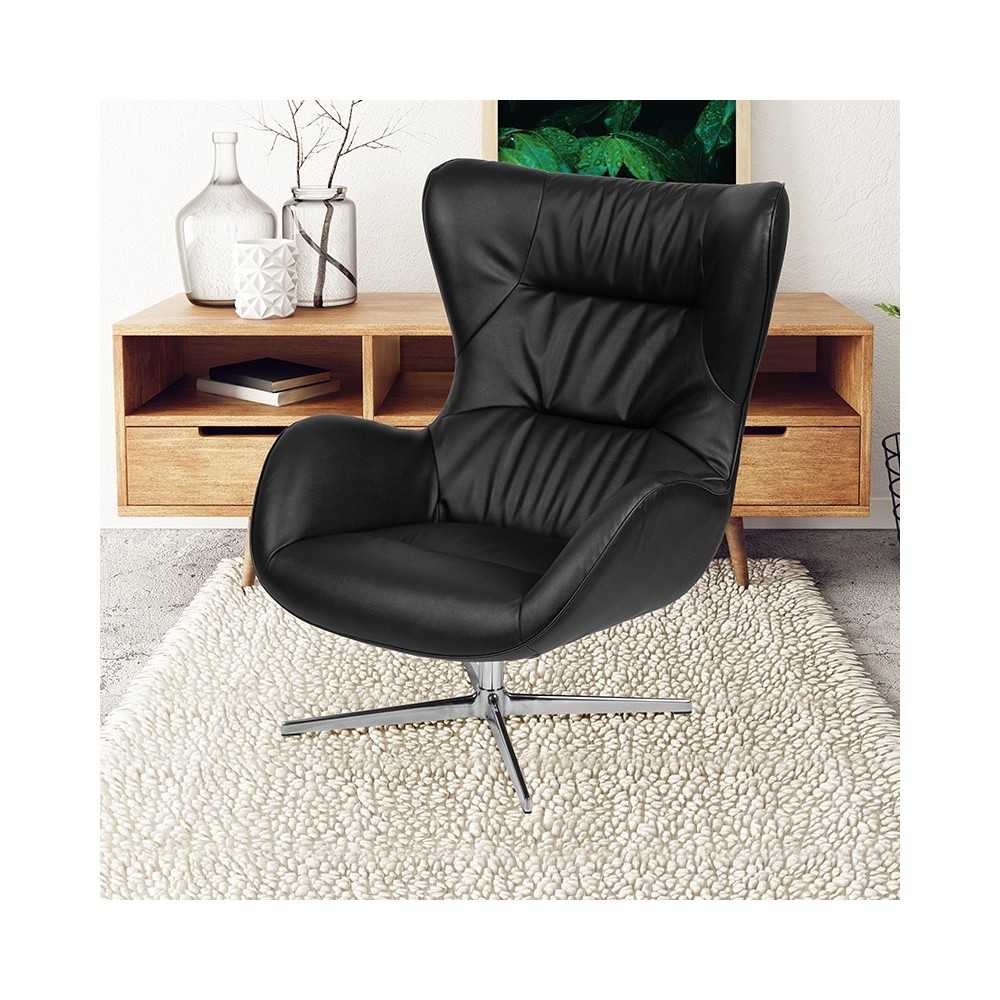 Black LeatherSoft Swivel Wing Chair
