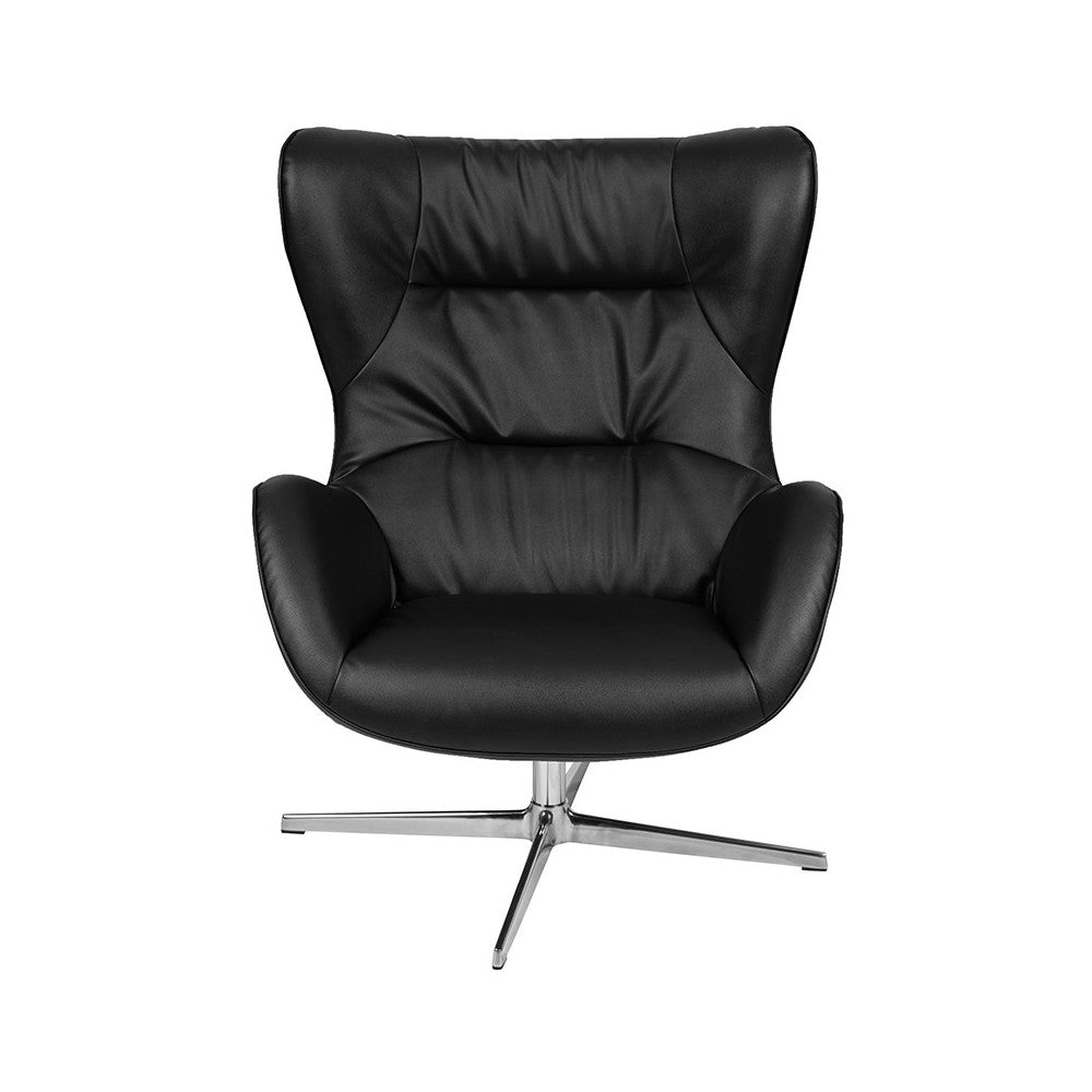Black LeatherSoft Swivel Wing Chair