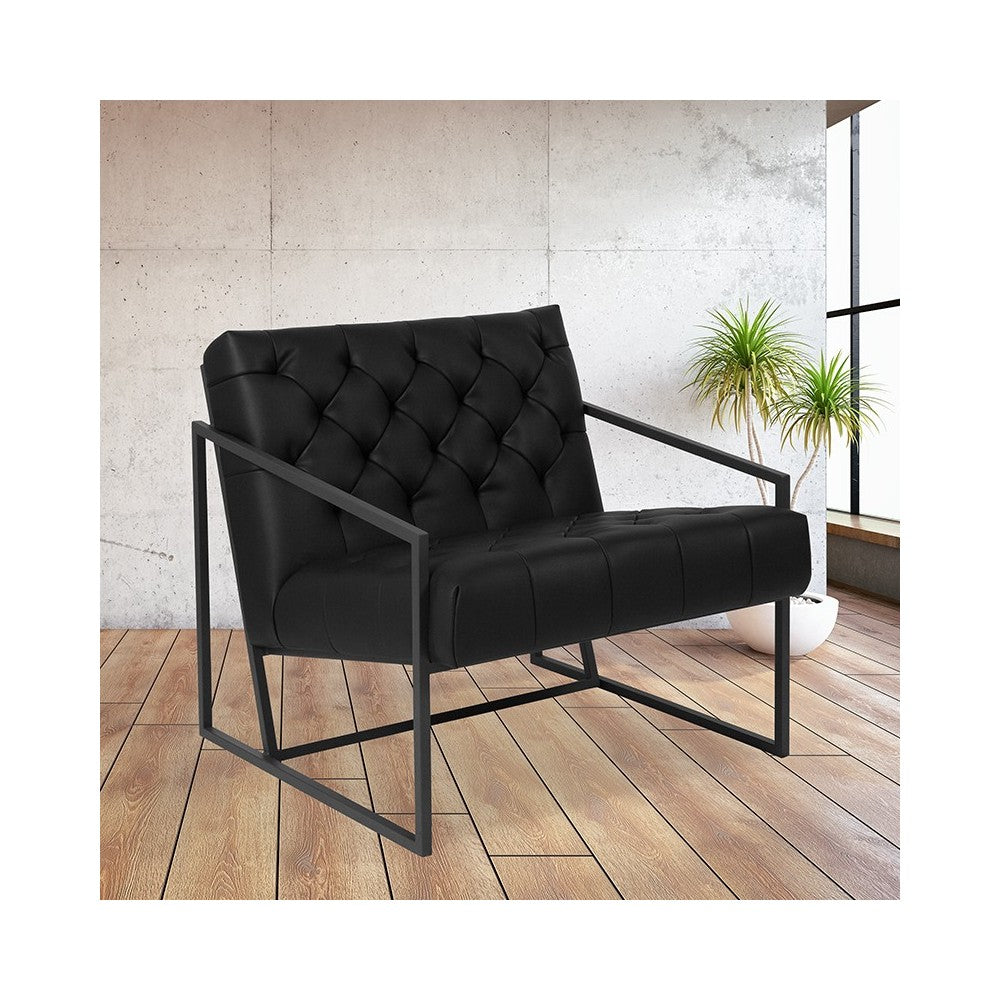 Black LeatherSoft Tufted Lounge Chair