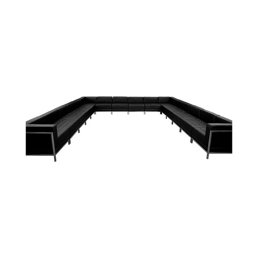 Black LeatherSoft U-Shape Sectional Configuration, 16 Pieces