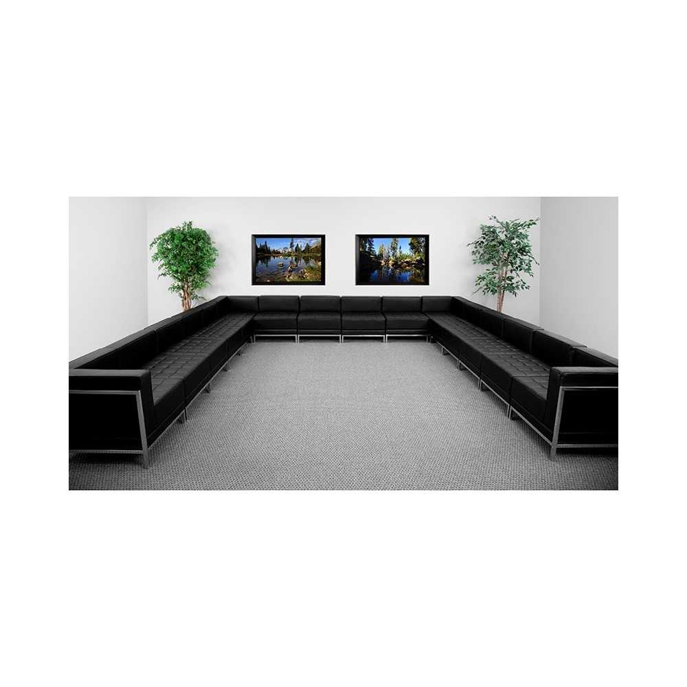 Black LeatherSoft U-Shape Sectional Configuration, 16 Pieces