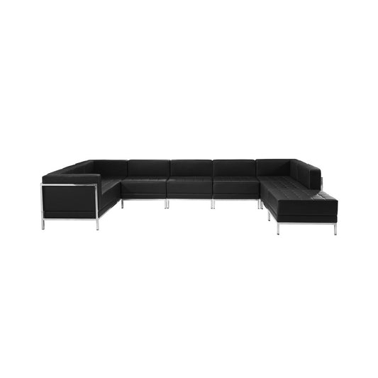 Black LeatherSoft U-Shape Sectional Configuration, 7 Pieces