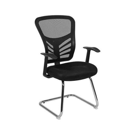 Black Mesh Side Reception Chair with Chrome Sled Base