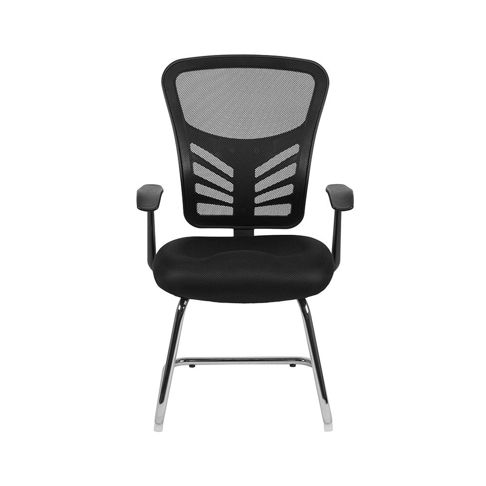 Black Mesh Side Reception Chair with Chrome Sled Base