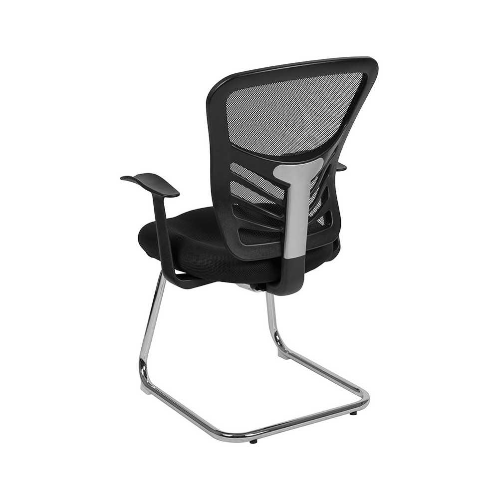 Black Mesh Side Reception Chair with Chrome Sled Base