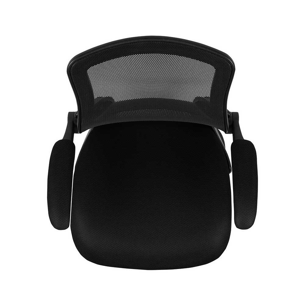 Black Mesh Sled Base Side Reception Chair with Flip-Up Arms