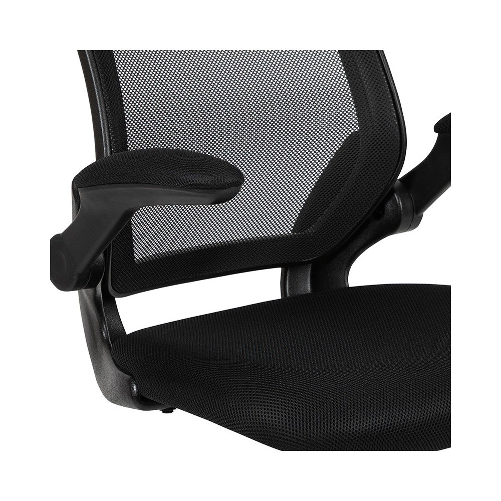 Black Mesh Sled Base Side Reception Chair with Flip-Up Arms