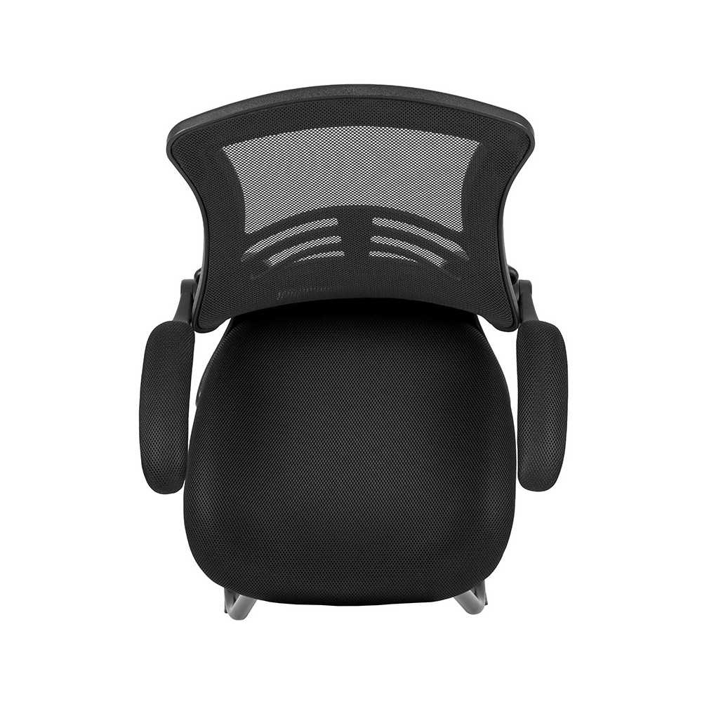 Black Mesh Sled Base Side Reception Chair with Flip-Up Arms