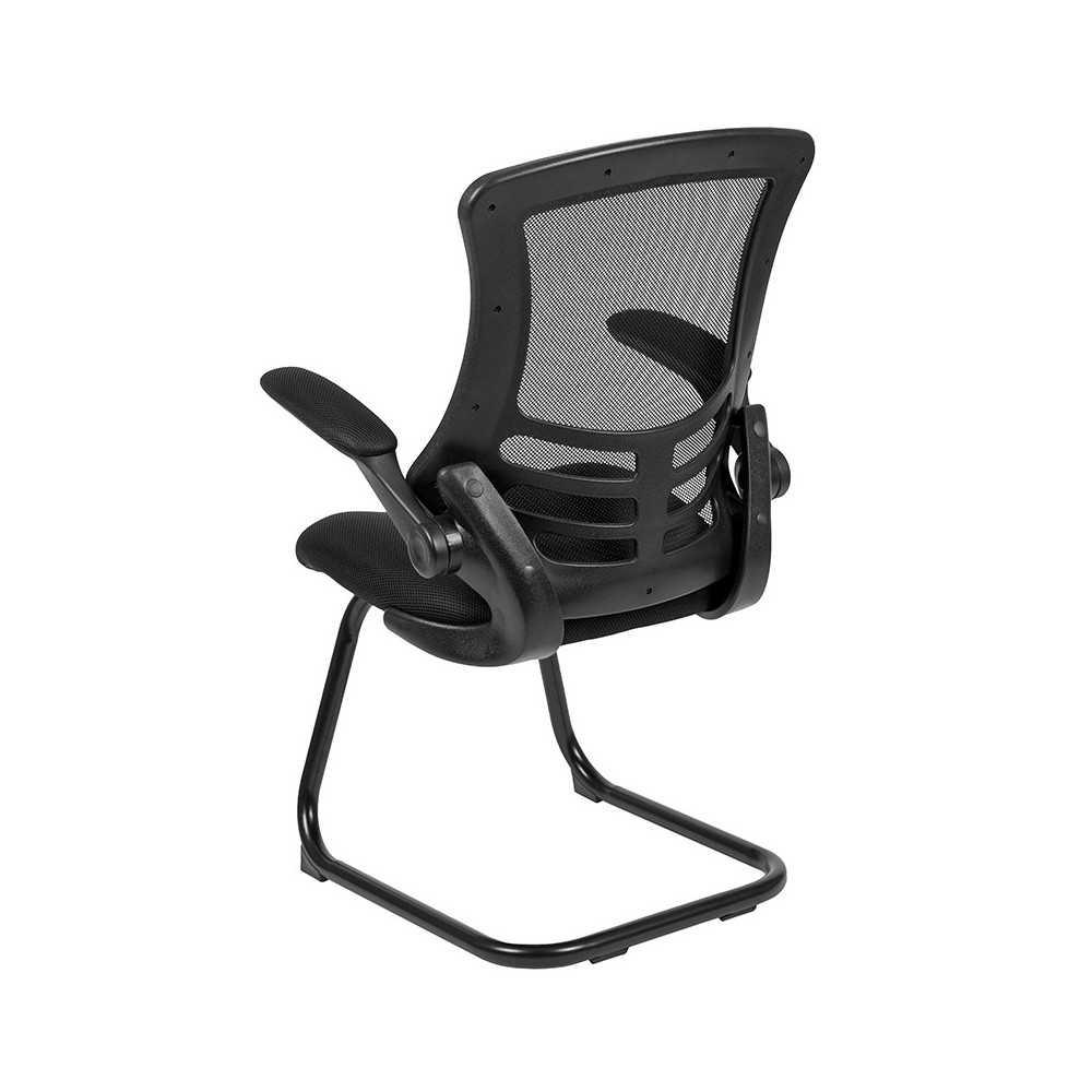 Black Mesh Sled Base Side Reception Chair with Flip-Up Arms