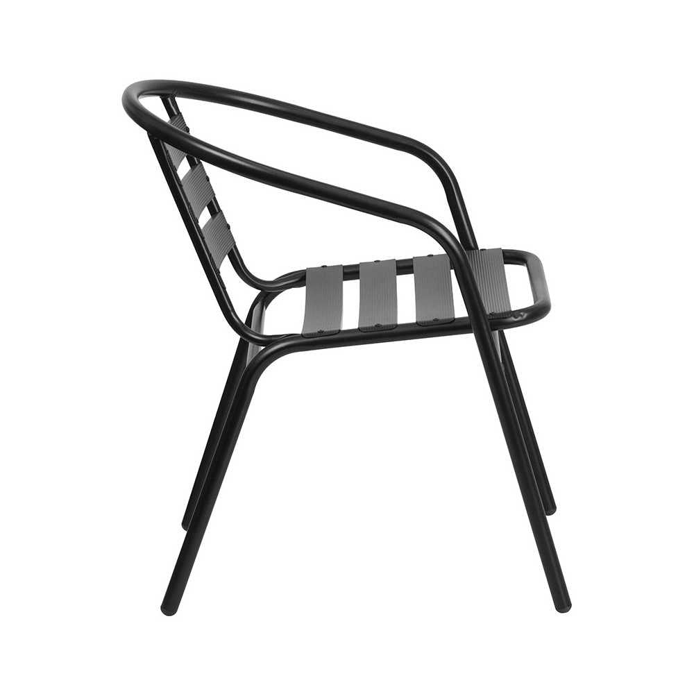 Black Metal Restaurant Stack Chair with Aluminum Slats