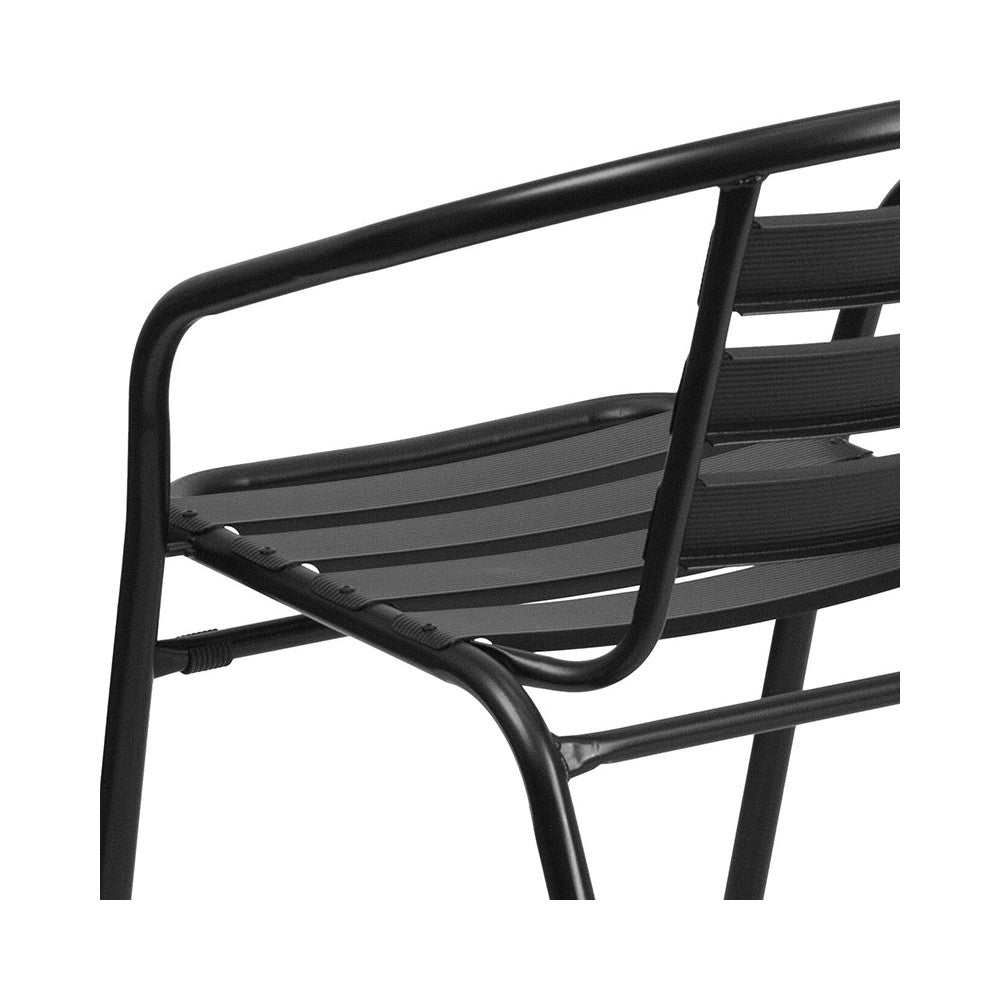 Black Metal Restaurant Stack Chair with Aluminum Slats