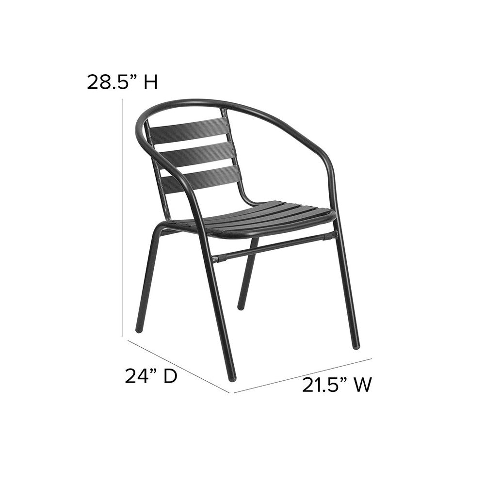 Black Metal Restaurant Stack Chair with Aluminum Slats